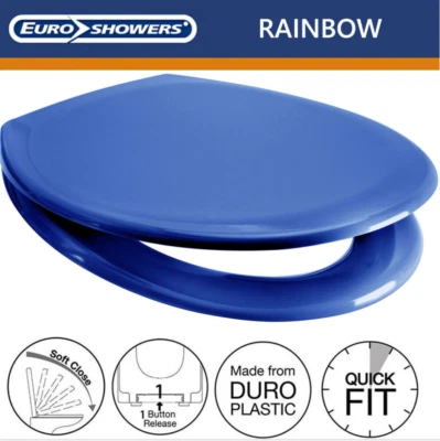 EUROSHOWERS BLUE Soft Close Toilet Seat Anti Bacterial, Quick Release, Top/Bottom Fix