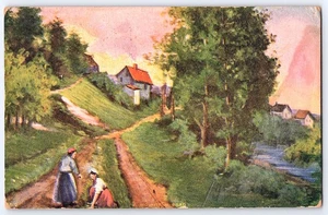 Postal de 1917 A Mountain Road escena rural de colección firmada por artista Michigan - Imagen 1 de 2