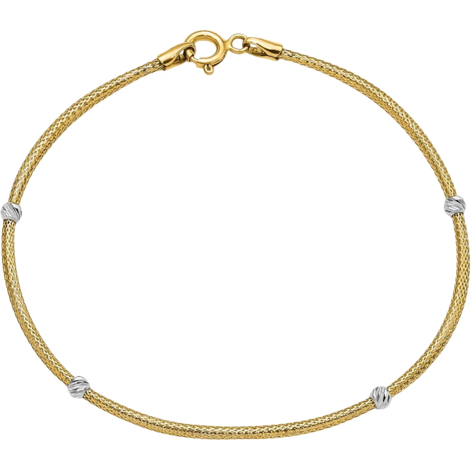 14K Solid Yellow Gold Woven Flexible Beads Chain Bracelet - Image 1 of 4