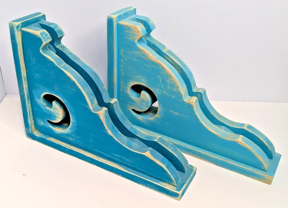Juego de Soportes de Ménsula Decorativos MADERA 14x10x3 Turquesa Envejecida Rollo Rústico Foto 1 de 3