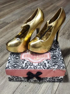 Pleaser Bordello Teeze-07 Gold Metallic Mary Jane Platform Heels Sz 12 NEW READ - Picture 1 of 13