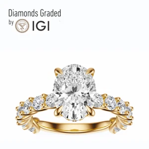IGI 3.00 CT F VS1 Oval Cut Lab Grown Diamond Engagement Ring 14K Yellow Gold - Picture 1 of 9