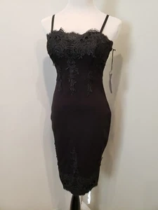 Haute Monde Bodycon black dress lace accents Medium NWT Sexy - Picture 1 of 9