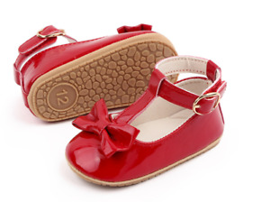 Baby Girls Patent Red T-Strap Mary Janes Hard-Sole 