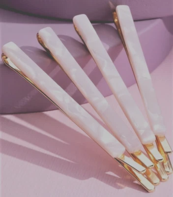 Gold Tone Bobby Pins Set of 4 Acetate White Faux Tortoise With Organza Bag - Image 1 of 3
