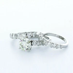 7.0CT LAB-CREATED DIAMOND D/VS1 ROUND 14K WHITE GOLD VINTAGE SIDE-STONE RING SET - Picture 1 of 4