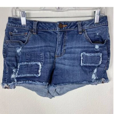 Lauren Conrad Patchwork Denim Cutoff Jean Shorts Size 6 Blue Stretch - Image 1 of 4