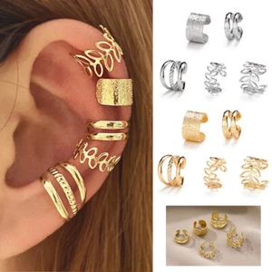 5-10Pcs Men Women Non Piercing Ear Stud Clip On Ear Cuff Hoop Fake Earring Set ⇘ - Picture 1 of 19