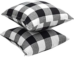 Set of 2 Buffalo Check Plaid Throw Pillow Covers Cushion Case Black and White - Picture 1 of 8