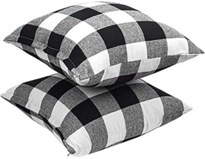Stylish Black & White Plaid Pillow Covers for Any Space (2 Sets, 18"x18") - Image 1 of 3