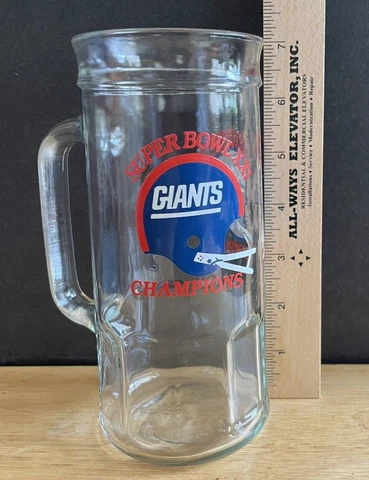Vintage NFL New York Giants Glass Beer Mug Super Bowl XXI Champions Cover