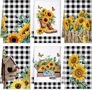 Set of 6 Sunflower Towels Microfiber White Black Mixed Colors Stylish Style - Picture 1 of 12