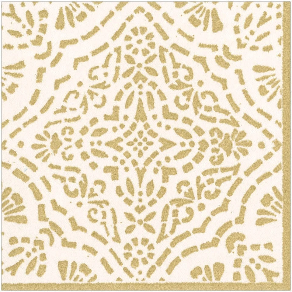 Caspari Paper Linen Dinner Napkins, Annika in Ivory & Gold - 2 Packs (17301DG) - Image 1 of 4