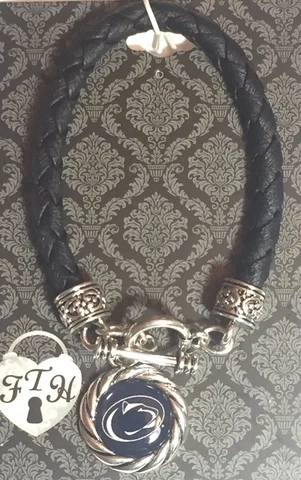 New Penn State Nittany Lions Braided Faux Leather Charm Bracelet,Gift for Her Cover