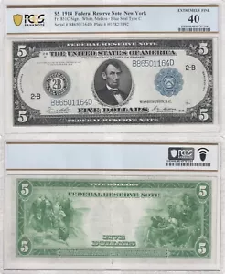 Awesome Crisp HIGH GRADE "TYPE C" 1914 $5 Federal Reserve Note! PCGS 40! TC196 - Picture 1 of 3