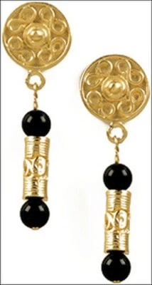 Reproduction of the Pre-Columbian Tolima Roller Seal Earrings with Onyx Beads - Image 1 of 2