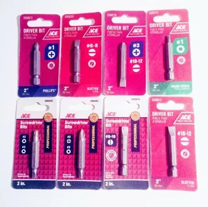 ACE Assorted Screwdriver/Driver Bits 8 Total Phillips,Slotted,Square Recess 2" - Picture 1 of 1
