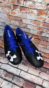 SIZE 16 AUTHENTIC UNDER ARMOR NITRO MID MC BLACK/blue FOOTBALL CLEATS MENS - Picture 1 of 8
