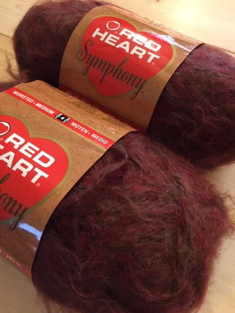 2 Skeins Red Heart Symphony Yarn Color Redwood 100 Acrylic Soft Fuzzy 18