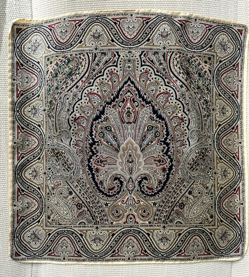 Pañuelo de bolsillo vintage hecho a mano ornamentado indio paisley seda Foto 1 de 4