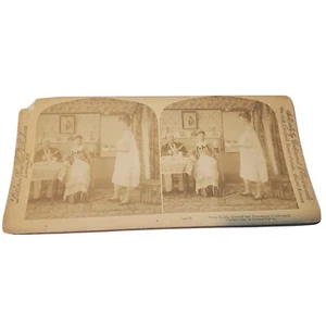 Tarjeta estéreo vintage Underwood Stereotype How Biddy Served the Tomatoes sin vestir - Imagen 1 de 6