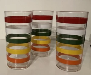 3 Vintage MCM HASELNUSS ATLAS Trinkgläser 6,25" 20 oz STREIFEN Fiesta - Bild 1 von 4