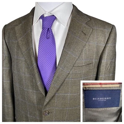 Abrigo deportivo Burberry Kensington para hombre 42R lana ventana oliva dos botones Foto 1 de 4