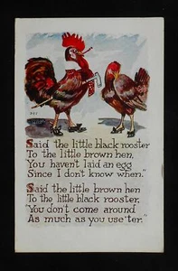 1910s Little Black Rooster and Little Brown Hen Dressed Chicken Sex Humor PC - Imagen 1 de 1