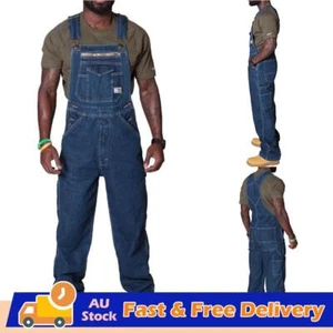 Mens Denim Dungarees Casual Bib Pants Trousers Jumpsuit Cargo Overalls Workwear - Picture 1 of 12