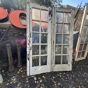 Antique Exterior Wood Entry Door 10 Pane Glass Patina 28 1/42x 78 - Picture 1 of 2