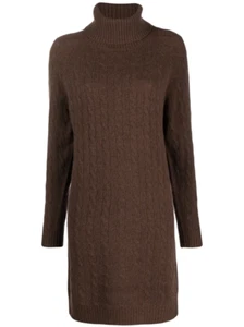 Polo Ralph Lauren Roll-Neck Cable-Knit Wool-Cashmere Dress, Brown, Women M - Foto 1 di 6