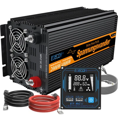 EDECOA Inversor ONDA PURA 2000w 12v 220v Convertidor Pure Inverter LCD - Imagen 1 de 4