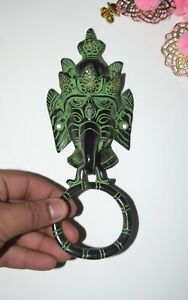 Brass Lord Ganesha Head Knocker Crowned Elephant Mask Doorbell Accessories Hk187