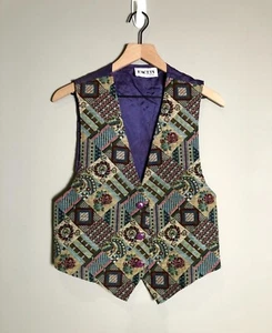 Chaleco estampado tapiz geométrico multicolor facetas por espejos vintage para mujer talla S - Imagen 1 de 6