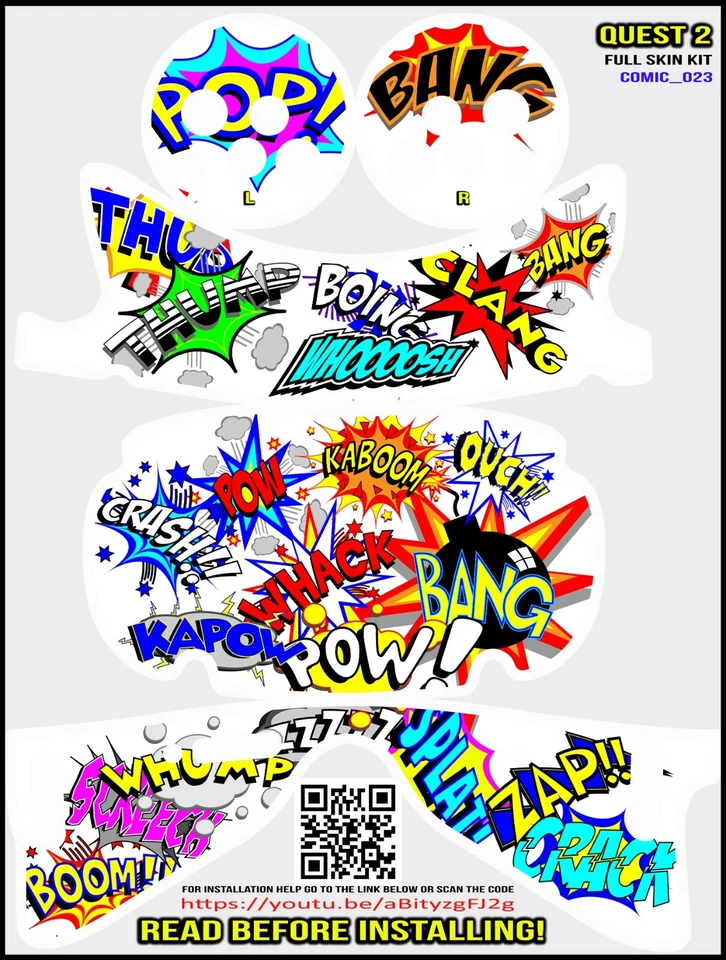 GAMERWRAPS Comic_023 full wrap Skin kit that fits the Oculus Quest 2 with controller skins