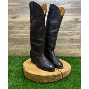 Acme Women - Size 7M - Vintage Black Tall Cowboy Boots Style 8944 - Picture 1 of 12