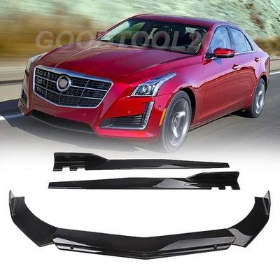 For Cadillac XT4 XT5 XT6 Front Bumper Lip Spoiler + Short Side Skirt Gloss Black Foto 1 de 4