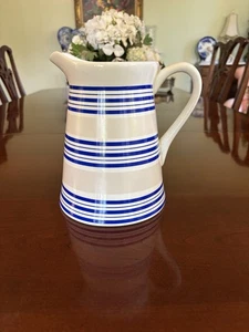 Lauren Ralph Lauren Cafe Stripe Blue Pitcher 7.5” - Picture 1 of 17