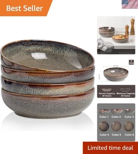 Ceramic Bowls Set of 4 Pasta Salad Soup Bowls Microwave Dishwasher Safe - Picture 1 of 8