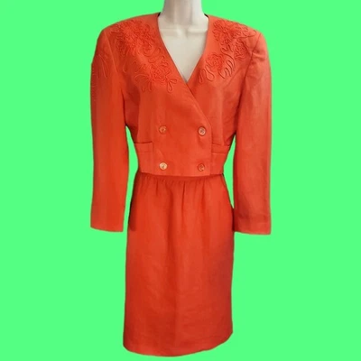 TRAJE FALDA VINTAGE AÑOS 80 ESCADA Margaretha Ley Mujer Naranja Nuevo con Etiquetas Boho Boss Grande Foto 1 de 4