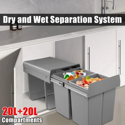 20L+20L Pull Out Recycle Bin Kitchen Waste Bin Soft Close Cabinet Doors 400mm - Image 1 of 4