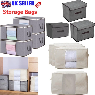 3/4PCS Storage Boxes Foldable Canvas Folding Fabric Clothes Baskets Bags UK NEW - Image 1 of 4