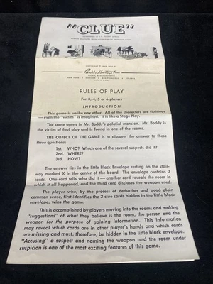Juego de mesa vintage CLUE 1950 instrucciones reglas para jugar reemplazo Foto 1 de 4