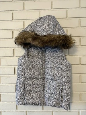 Gap Kids Puffer Vest Floral With Faux Fur Lined Hood | Kids XL - Image 1 of 4