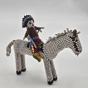 Vintage Native American Zuni Beaded On Hide Plains Horse W Mounted Rider Figure - Picture 1 of 11