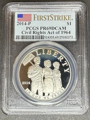 2014-P Proof Civil Rights Dollar PCGS PR-69 DCAM, Buy 3 Items, Get $5 Off! - Image 1 of 2