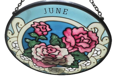 Vidriera vintage años 90 Rose Suncatcher junio floral pintada a mano Foto 1 de 4