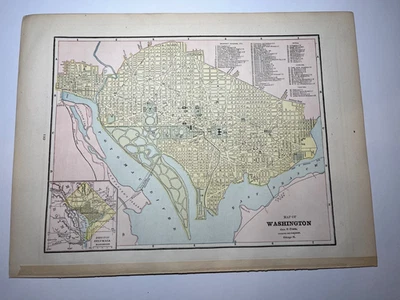 1897 City of WASHINGTON D.C. Map Fm 1887 Cram's World Atlas SEE DESCRIPTION - Image 1 of 3