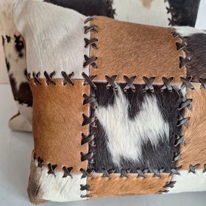 Cowhide Cow Hair and Suede Lumbar Sized Pillows 14" x 10" Decorative Lot of 2 - Picture 1 of 24