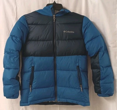 Columbia Omni-Heat Boys Puffer Jacket Blue Navy Hooded Coat Size M (10-12) - Image 1 of 3